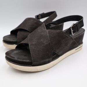 Eileen Fisher Good Slingback Wedge Criss-Cross Black Leather Sandals Size 9‎